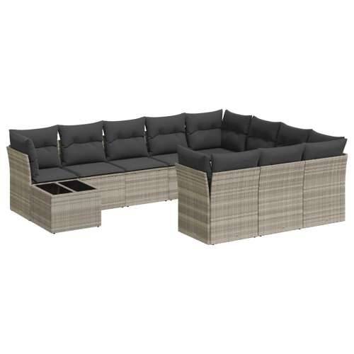 Vrtna garnitura - 11-dijelni set vrtnih sofa poliratan s jastucima svijetlosivi - Svjetlosiva 1 Cijena