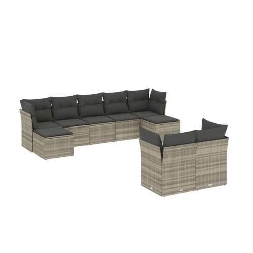 Vrtna garnitura - 9-dijelni set vrtnih sofa od poliratana s jastucima svjetlosivi - Svjetlosiva Bez stola 1 Cijena