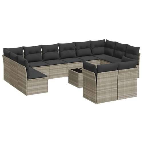 Vrtna garnitura - 13-dijelni set vrtnih sofa poliratan s jastucima svijetlosivi - Svjetlosiva Sa stolom 1 Cijena