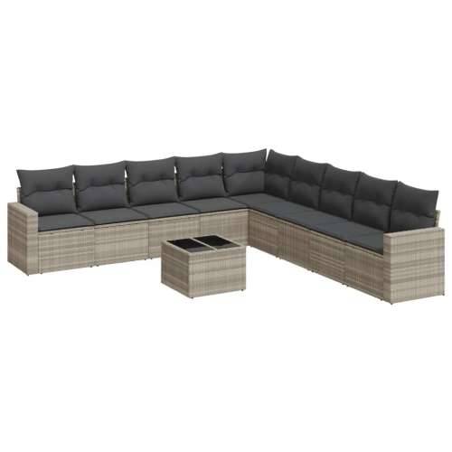 Vrtna garnitura - 10-dijelni set vrtnih sofa poliratan s jastucima svijetlosivi - Svjetlosiva Sa stolom 1 Cijena