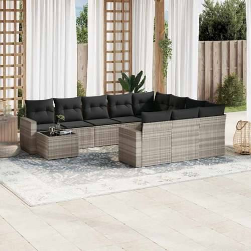Vrtna garnitura - 11-dijelni set vrtnih sofa poliratan s jastucima svijetlosivi - Svjetlosiva 1 Cijena