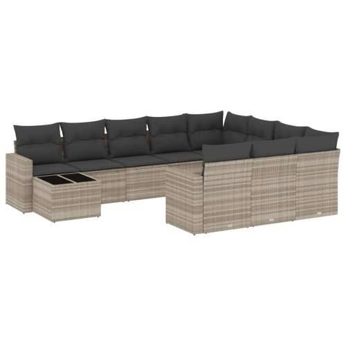 Vrtna garnitura - 11-dijelni set vrtnih sofa poliratan s jastucima svijetlosivi - Svjetlosiva 1 Cijena