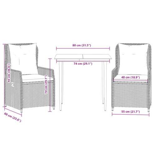 Vrtna garnitura - 3-dijelni vrtni blagovaonski set od poliratana s jastucima bež - bež i krem ​​bijela 80 x 80 x 74 cm 2 Cijena