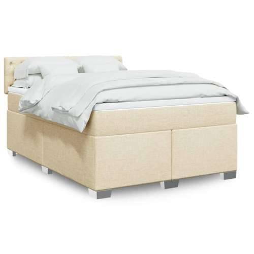 Krevet s oprugama i madracem krem 140 x 190 cm od tkanine - Krema 140 x 190 cm Dizajn s gumbima Cijena