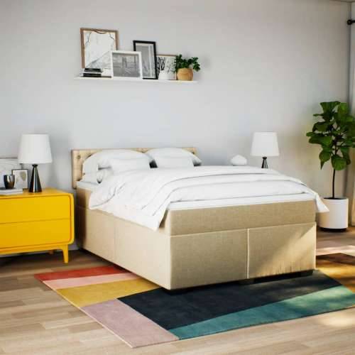 Krevet s oprugama i madracem krem 140 x 190 cm od tkanine - Krema 140 x 190 cm Dizajn s gumbima Cijena