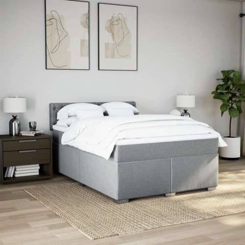 Krevet box spring s madracem svjetlosiva 160x200 cm tkanina - Svjetlosiva 160 x 200 cm Dizajn s gumbima Cijena