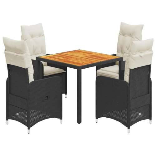 5-dijelni vrtni bistro set od poliratana s jastucima crni - 90 x 90 x 75 cm Sa naslonom za noge 4 Cijena