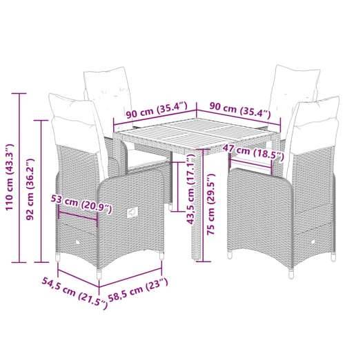 5-dijelni vrtni bistro set od poliratana s jastucima crni - 90 x 90 x 75 cm Sa naslonom za noge 4 Cijena