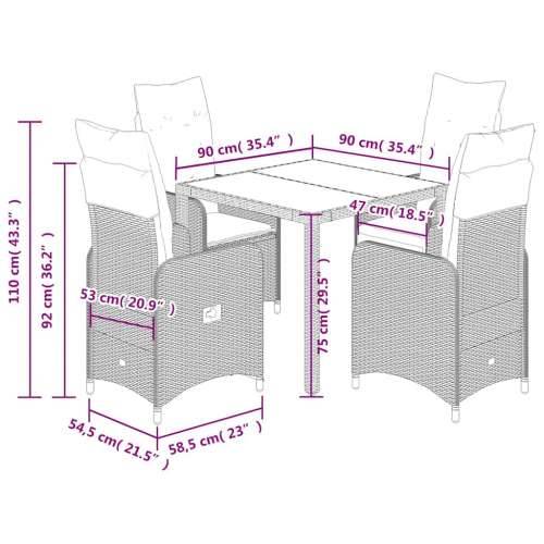 5-dijelni vrtni bistro set od poliratana s jastucima crni - 90 x 90 x 75 cm Sa naslonom za noge 4 Cijena