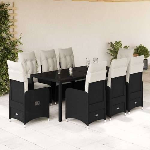 9-dijelni vrtni bistro set od poliratana s jastucima crni - 190 x 90 x 75 cm Bez naslona za noge 8 Cijena