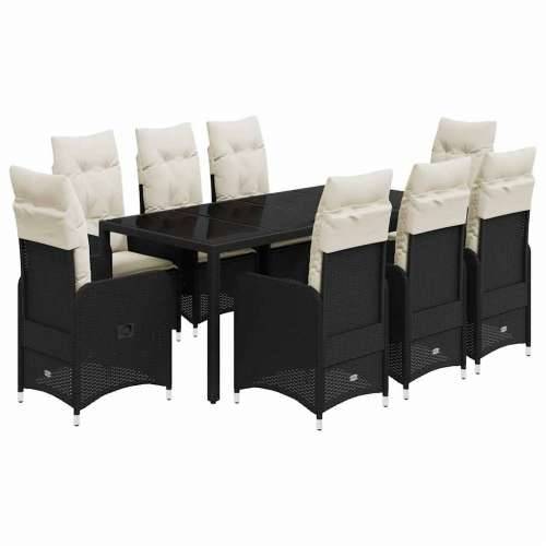 9-dijelni vrtni bistro set od poliratana s jastucima crni - 190 x 90 x 75 cm Bez naslona za noge 8 Cijena