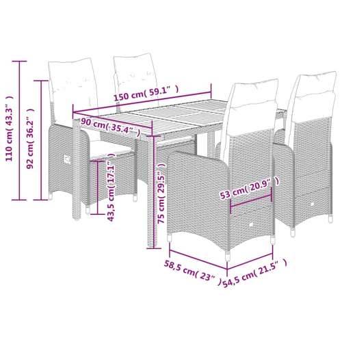 5-dijelni vrtni bistro set od poliratana s jastucima sivi 150 x 90 x 75 cm Bez naslona za noge 4 Cijena