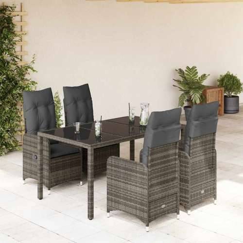 5-dijelni vrtni bistro set od poliratana s jastucima sivi - 150 x 90 x 75 cm Bez naslona za noge 4 Cijena