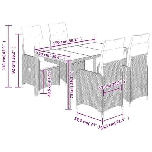 5-dijelni vrtni bistro set od poliratana s jastucima sivi - 150 x 90 x 75 cm Bez naslona za noge 4 Cijena