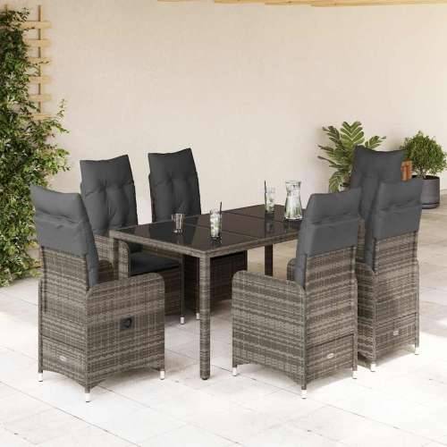 5-dijelni vrtni bistro set od poliratana s jastucima sivi - 150 x 90 x 75 cm Sa naslonom za noge 4 Cijena