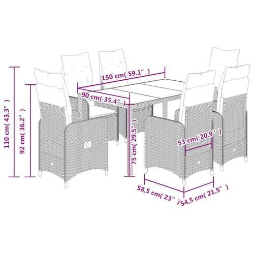 5-dijelni vrtni bistro set od poliratana s jastucima sivi - 150 x 90 x 75 cm Sa naslonom za noge 4 Cijena