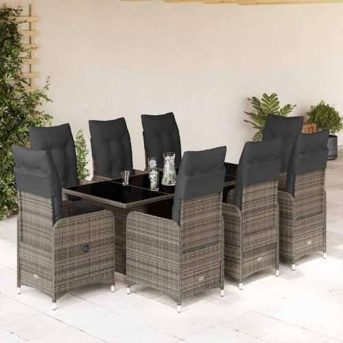 9-dijelni vrtni bistro set od poliratana s jastucima sivi - 190 x 80 x 75 cm Bez naslona za noge 8 Cijena