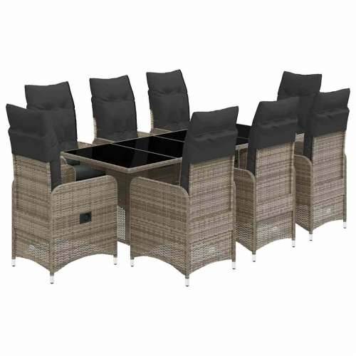 9-dijelni vrtni bistro set od poliratana s jastucima sivi - 190 x 80 x 75 cm Bez naslona za noge 8 Cijena