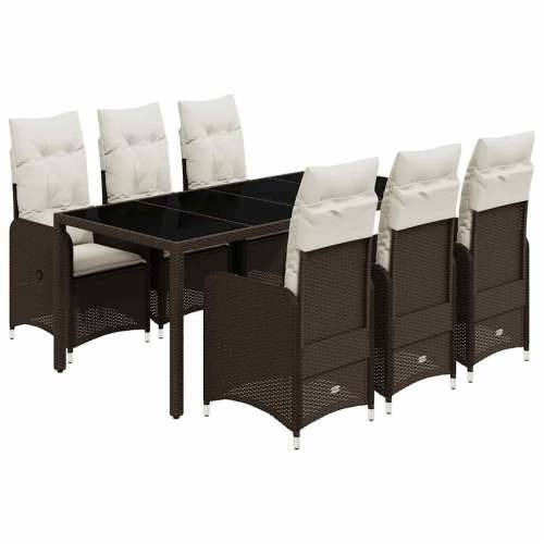 7-dijelni vrtni bistro set od poliratana s jastucima smeđi - 190 x 90 x 75 cm Bez naslona za noge 6 Cijena