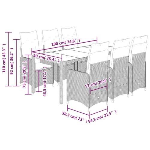 7-dijelni vrtni bistro set od poliratana s jastucima smeđi - 190 x 90 x 75 cm Bez naslona za noge 6 Cijena