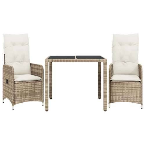 3-dijelni vrtni bistro set od poliratana s jastucima bež - 90 x 90 x 75 cm Bez naslona za noge 2 Cijena