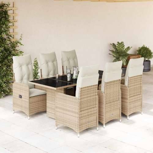 7-dijelni vrtni bistro set od poliratana s jastucima bež - 190 x 80 x 75 cm Bez naslona za noge 6 Cijena