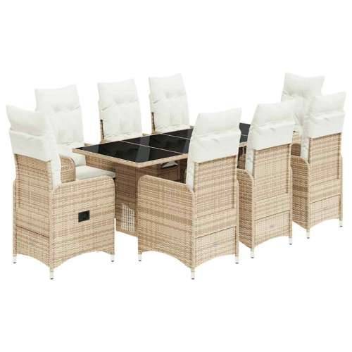 9-dijelni vrtni bistro set od poliratana s jastucima bež - 190 x 80 x 75 cm Sa naslonom za noge 8 Cijena