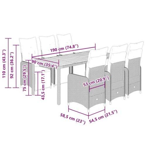 7-dijelni vrtni bistro set od poliratana s jastucima crni - 190 x 90 x 75 cm boja drva 6 Cijena