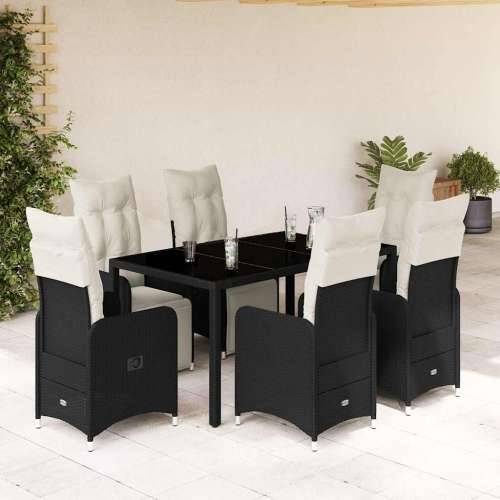 7-dijelni vrtni bistro set od poliratana s jastucima crni - 150 x 90 x 75 cm Stakl 6 Cijena