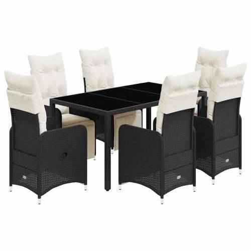 7-dijelni vrtni bistro set od poliratana s jastucima crni - 150 x 90 x 75 cm Stakl 6 Cijena