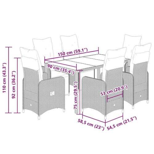7-dijelni vrtni bistro set od poliratana s jastucima crni - 150 x 90 x 75 cm Stakl 6 Cijena