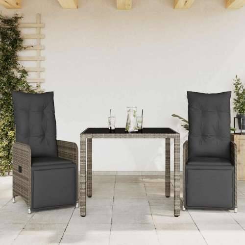 3-dijelni vrtni bistro set od poliratana s jastucima sivi - 90 x 90 x 75 cm Stakl 2 Cijena