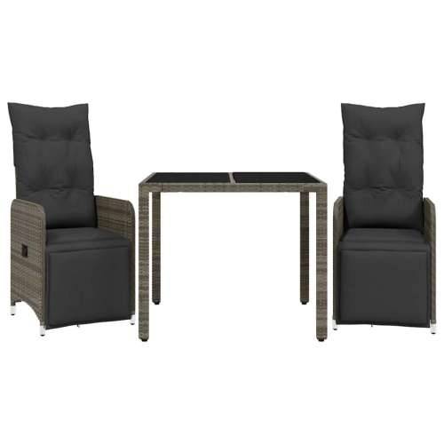 3-dijelni vrtni bistro set od poliratana s jastucima sivi - 90 x 90 x 75 cm Stakl 2 Cijena
