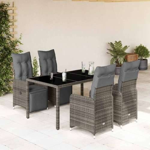 5-dijelni vrtni bistro set od poliratana s jastucima sivi - 150 x 90 x 75 cm Stakl 4 Cijena