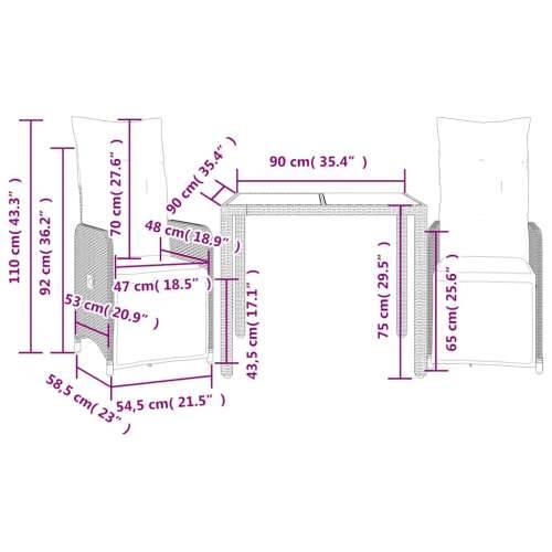 3-dijelni vrtni bistro set od poliratana s jastucima smeđi - 90 x 90 x 75 cm 2 Cijena