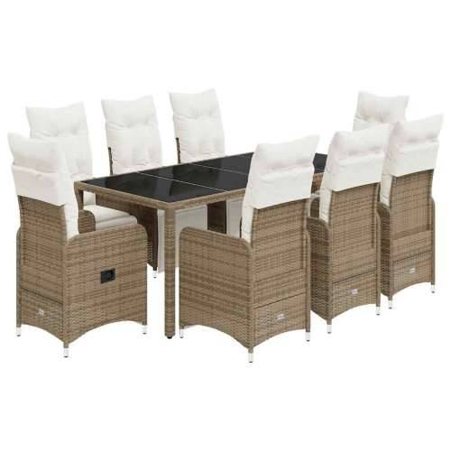 9-dijelni vrtni bistro set od poliratana s jastucima smeđi - 190 x 90 x 75 cm 8 Cijena