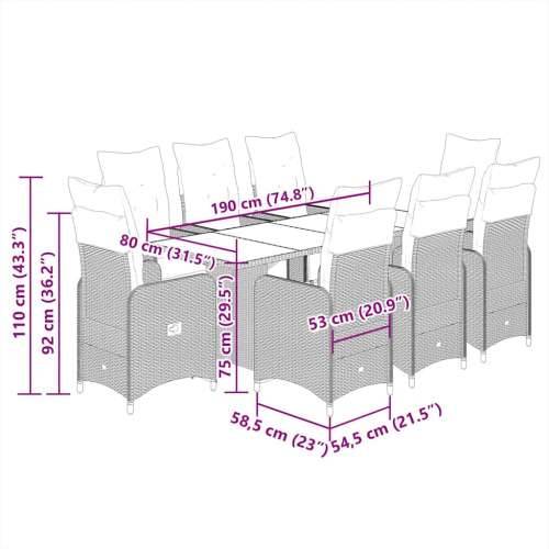 9-dijelni vrtni bistro set od poliratana s jastucima smeđi - 190 x 80 x 75 cm 8 Cijena