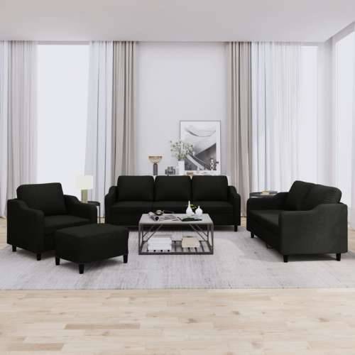 4-dijelni set sofa s jastucima crni od tkanine - Crna s jastučićima i tabureom Cijena