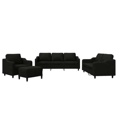 4-dijelni set sofa s jastucima crni od tkanine - Crna s jastučićima i tabureom Cijena