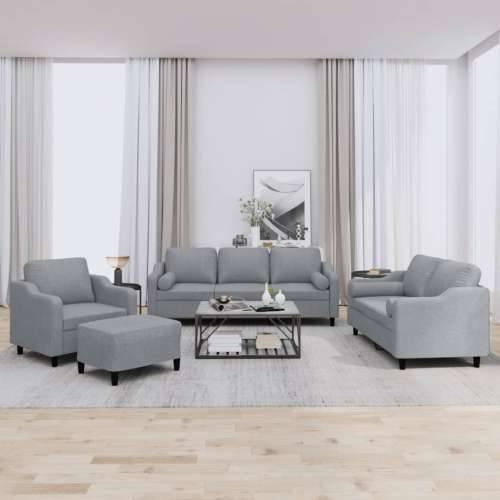 4-dijelni set sofa s jastucima svjetlosivi od tkanine - Svjetlosiva s jastucima i tabureom Cijena