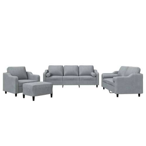 4-dijelni set sofa s jastucima svjetlosivi od tkanine - Svjetlosiva s jastucima i tabureom Cijena