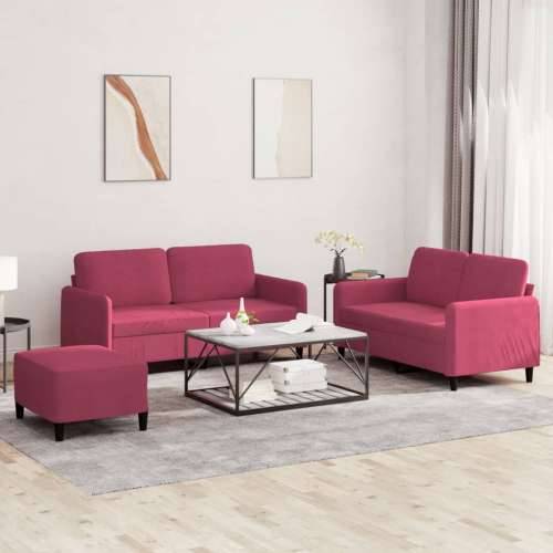 3-dijelni set sofa crvena boja vina baršunasti - boja crnog vina s jastučićima i tabureom Cijena