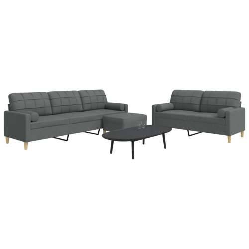 3-dijelni set sofa s tabureom i jastucima tamnosivi tkanina - Tamno siva s jastucima i tabureom Cijena