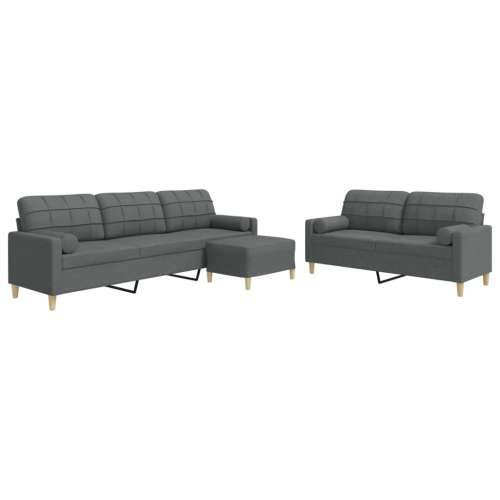 3-dijelni set sofa s tabureom i jastucima tamnosivi tkanina - Tamno siva s jastucima i tabureom Cijena