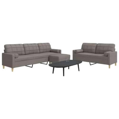 3-dijelni set sofa s tabureom i jastucima smeđesivi tkanina - Sivo-smeđa s jastucima i tabureom Cijena