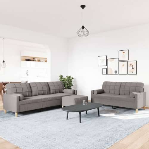 3-dijelni set sofa s tabureom i jastucima smeđesivi tkanina - Sivo-smeđa s jastucima i tabureom Cijena