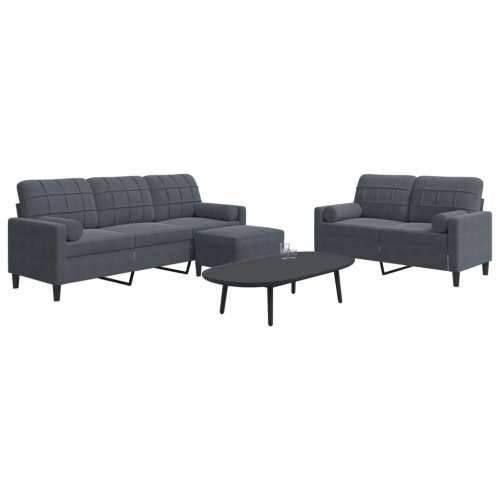 3-dijelni set sofa s jastucima tamnosivi baršunasti - Tamno siva S osloncem za noge Cijena