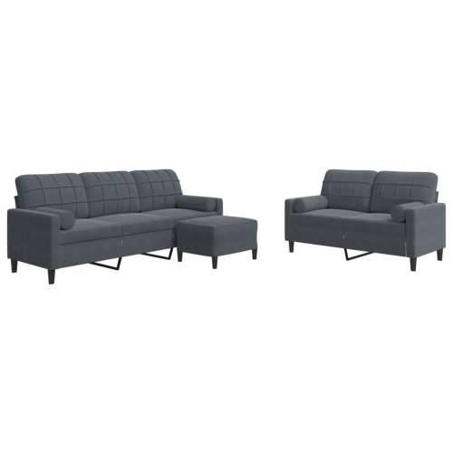 3-dijelni set sofa s jastucima tamnosivi baršunasti - Tamno siva S osloncem za noge Cijena