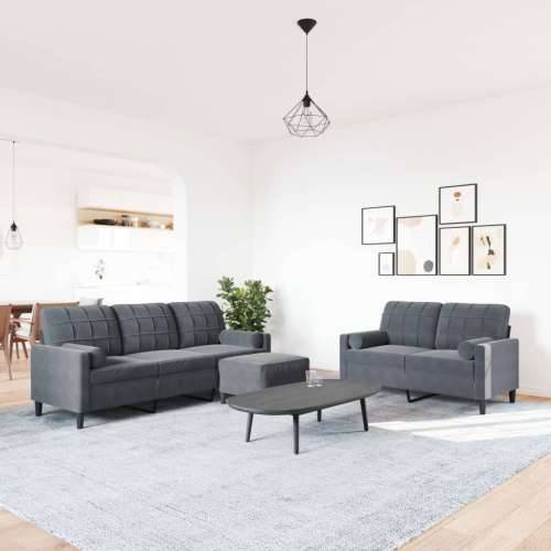 3-dijelni set sofa s jastucima tamnosivi baršunasti - Tamno siva S osloncem za noge Cijena