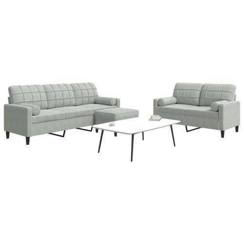 3-dijelni set sofa s jastucima svjetlosivi baršunasti - Svjetlosiva s jastucima i tabureom Cijena